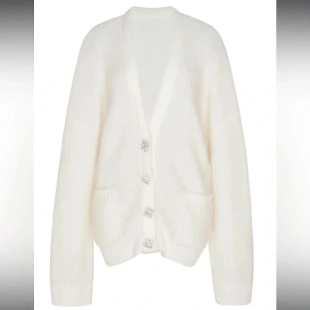 Alessandra Rich mohair rhinestone cardigan